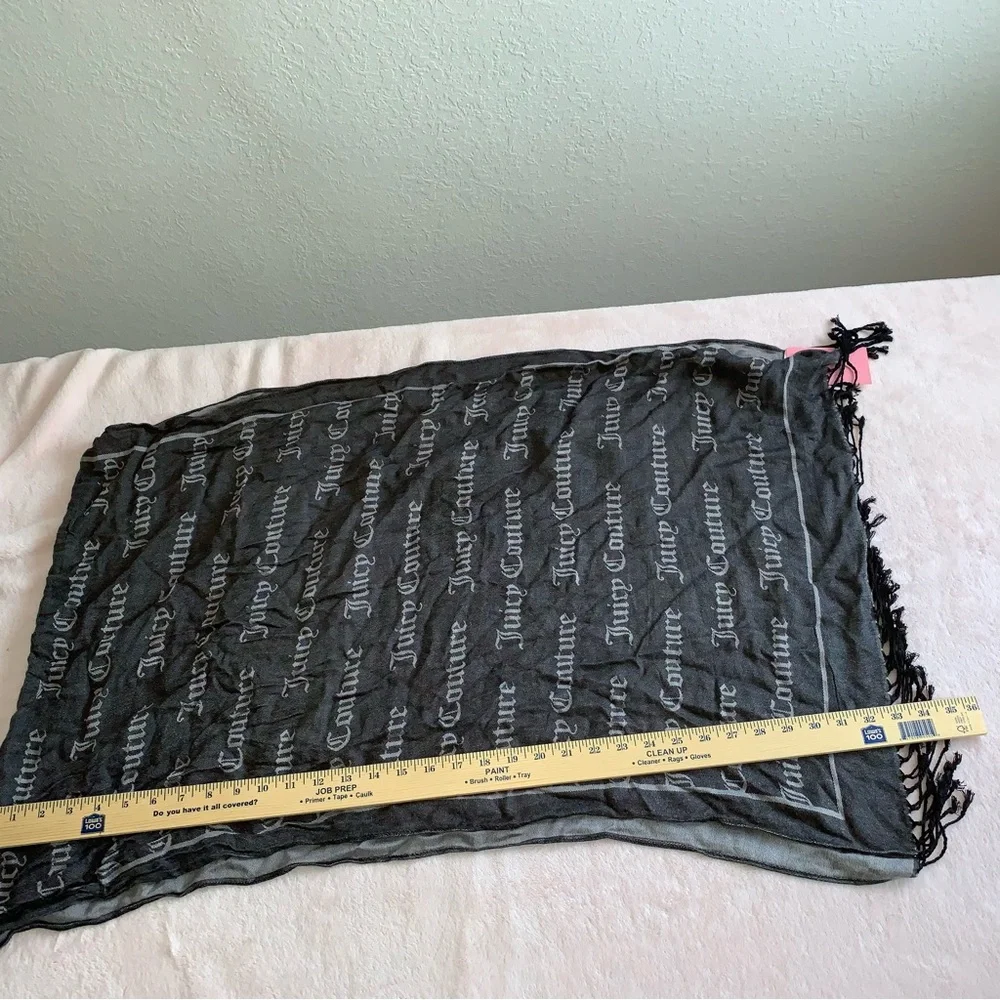 Juicy couture grey black fringe scarf size 66 x‎ 20 inches new